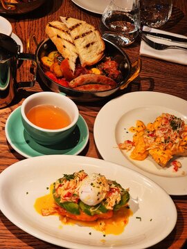 Delicious food served at a restaurant table