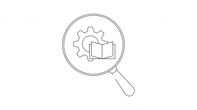 Technical Manual Search Icon Animation - Gear, Book, Magnifying Glass.