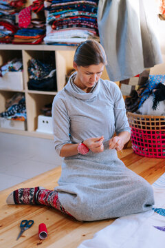 Crafting a Masterpiece in a Colorful Sewing Studio