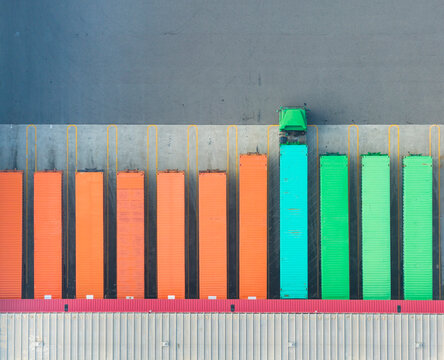 Aerial View of Truck Leaving Cargo Loading Dock
