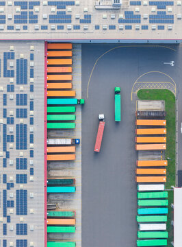 Aerial Colorful Containers & Solar Warehouse.