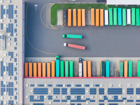 Aerial Colorful Containers & Solar Warehouse.
