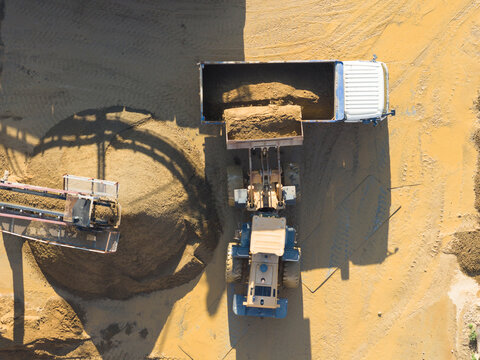 Aerial View of Gravel Plant Loading Sand into Truck