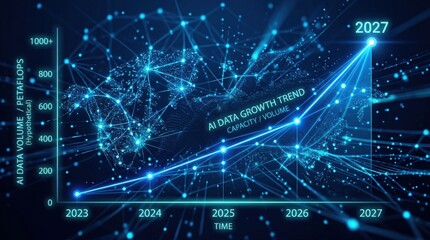 Obraz premium Global AI data expansion chart reaching 2027. Artificial intelligence network growth concept infographic.