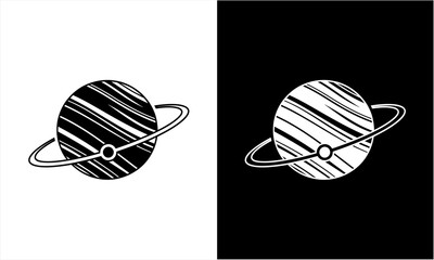 Stylized Saturn Planet Icon with Rings in Black and White. © Ramon