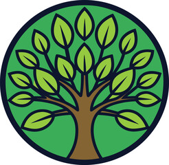 Obraz premium Symmetrical green tree with leaves in circle frame vector illustration EPS PNG file