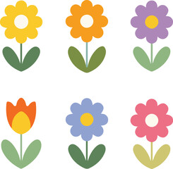 Colorful vector set of sunflowers and flowers with floral elements for summer and spring design