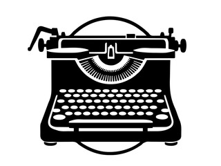 Eine frontal dargestellte Vintage-Schreibmaschine mit klarer, symmetrischer Form. Das Motiv strahlt Nostalgie und kreative Atmosph&auml;re aus.KI Generiert