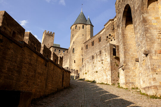 Medieval Towers Along Carcassonne Walls