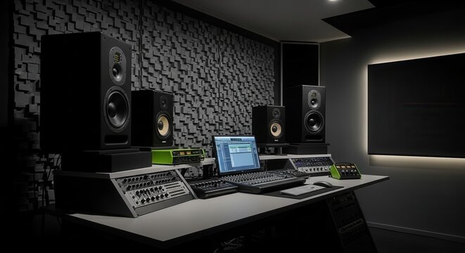 Modern Recording Studio Interior With Audio Equipment And Professional Soundproofing
