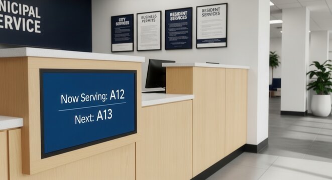 Modern Waiting Area Displaying Queue Numbers for Efficient Service Delivery Processing