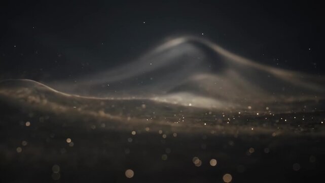 ?Mesmerizing golden sparkles dance over rolling sand dunes at night