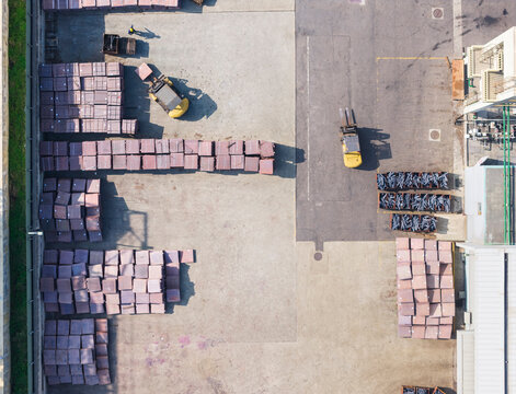 Aerial Industrial Warehouse Forklifts Outdoor Storage Yard