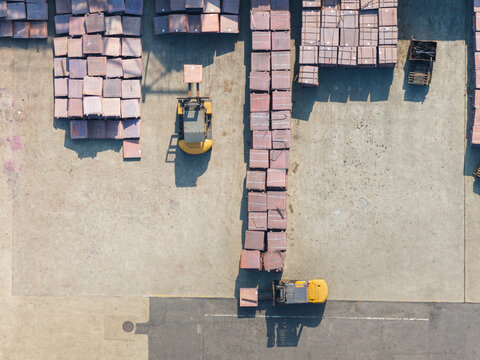 Aerial Industrial Warehouse Forklifts Outdoor Storage Yard