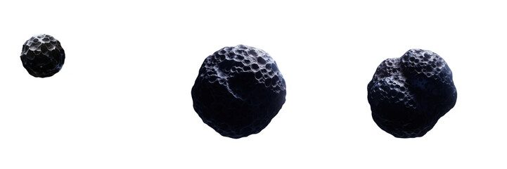 Set and collection of realistic dark asteroid rocks and round meteorite stones isolated on white transparent png background © fixa