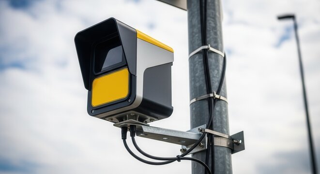 Modern Speed Detection Technology System Installed On A Pole Capturing Traffic Information