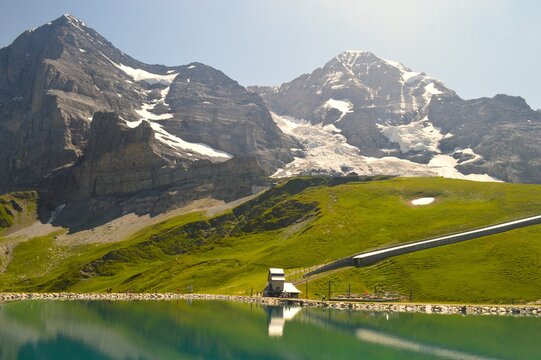 Fallbodensee Lake and Eiger M&ouml;nch Jungfrau in Summer Swiss Alps