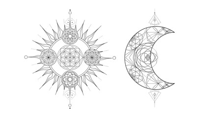 Ethereal sun and moon mandala designs for spiritual and mystical projects
