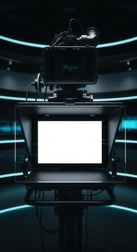 Professional Broadcast Studio Teleprompter And Camera Equipment Setup For News And Media