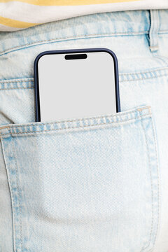 Close-up of smartphone in back pocket