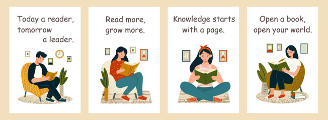 Fototapeta premium Young people enjoy reading for learning and personal growth, web banners