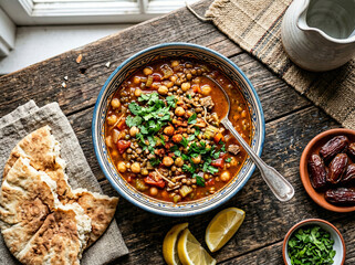 Traditional Moroccan Ramadan dish Spiced lentil and chickpea soup