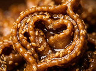 Traditional Moroccan Ramadan dish Chebakia honey spiral with sesame seeds