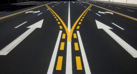 Road Marking Illustration: Directional Arrows and Divided Lanes Signaling Forward Movement