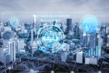 Fototapeta premium Customer Relationship Management (CRM) system for business. A platform to manage customer interactions, support services, and improve satisfaction. Motif