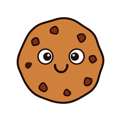 Vector drawing of a smiling chocolate chip cookie