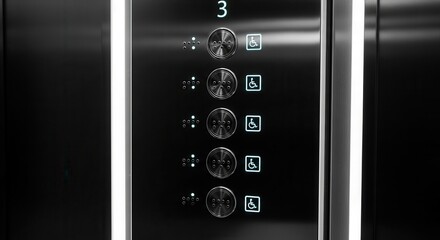 Sleek Elevator Panel Showing Accessible Floor Buttons in Monochromatic Design