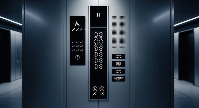 Sleek Elevator Interior Displaying Buttons and Braille with Modern Design Architecture