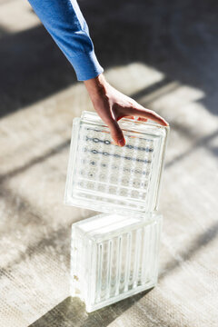 Hand Lifting Glass Block Sculpture For Modern Interior