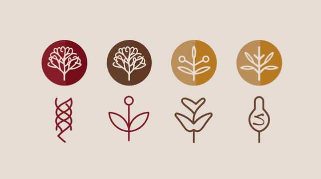Collection of stylized plant-based illustrations, featuring circles and simple line art