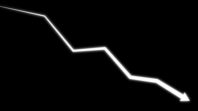 White Downward Trend Arrow on Black Background  
