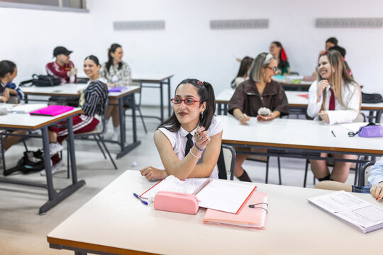 Students interacting during class in secondary school