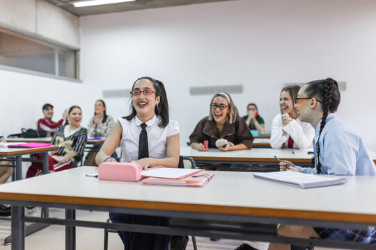 Students interacting during class in secondary school