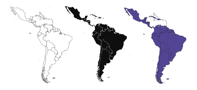 A set of vector maps of Latin America with prefecture boundaries in three styles