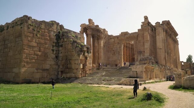 Ruins of the Temple of Bacchus, a well preserved ancient Roman temple in Baalbek, eastern Lebanon.	
