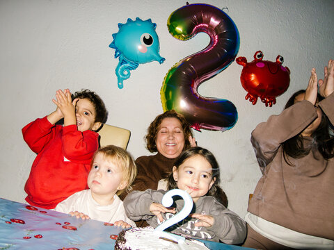 Celebrating the girl's birthday with the family.