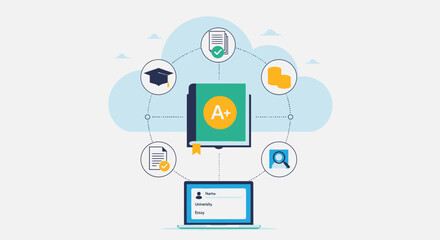 Fototapeta premium Cloud Based Elearning System for Modern Digital Education.