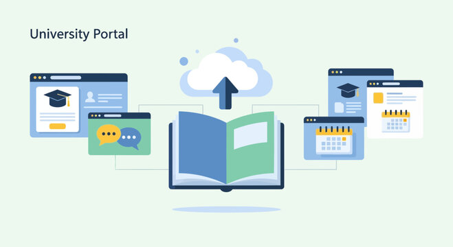 Conceptual Illustration of a University Elearning and Management Portal.