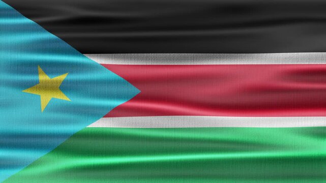 South Sudan flag waving in the wind with high quality fabric texture