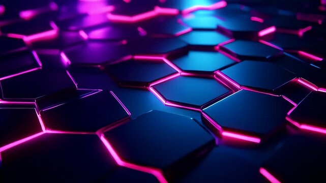 Neon Hexagonal Grid with Pink and Blue Lighting Effects.