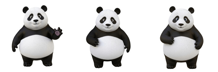 Cute Panda Cartoon Character Set Isolated on White Background, 3D Rendered Giant Panda Bear for Kids Education and Web Design, Friendly Panda Mascot Clip Art Collection PNG © Teeli