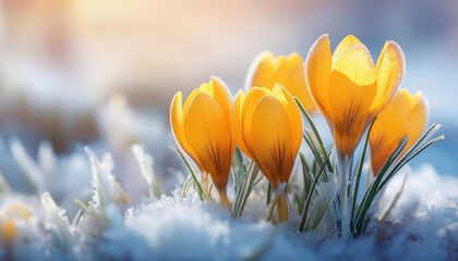 Zółte krokusy ,piękne wiosenne kwiaty, tapeta