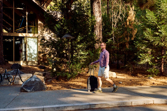 Man heads towards his accommodation in Yosemite