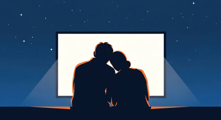 Couple watching movie together under starry night sky  