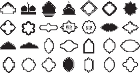 islamic decorative frame label icon set vector illustration