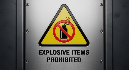 Warning Sign Indicating The Prohibition of Explosive Items on a Metal Surface